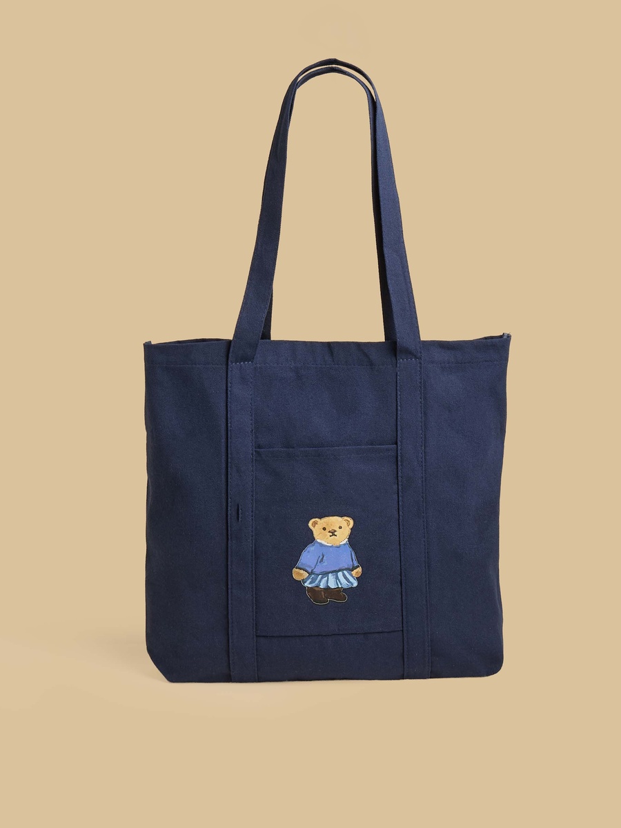 Teddy Bear Print Shopper Bag with Double Handle