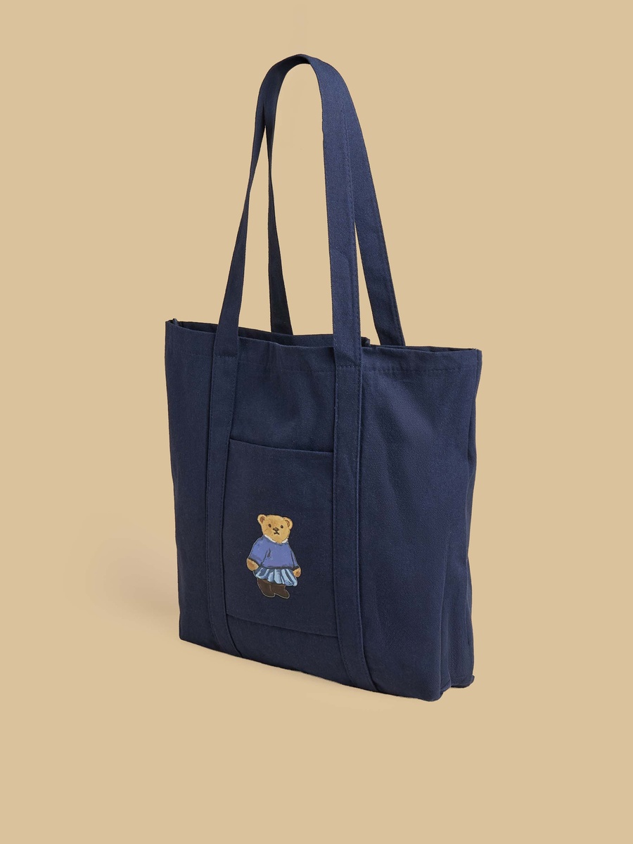 Teddy Bear Print Shopper Bag with Double Handle
