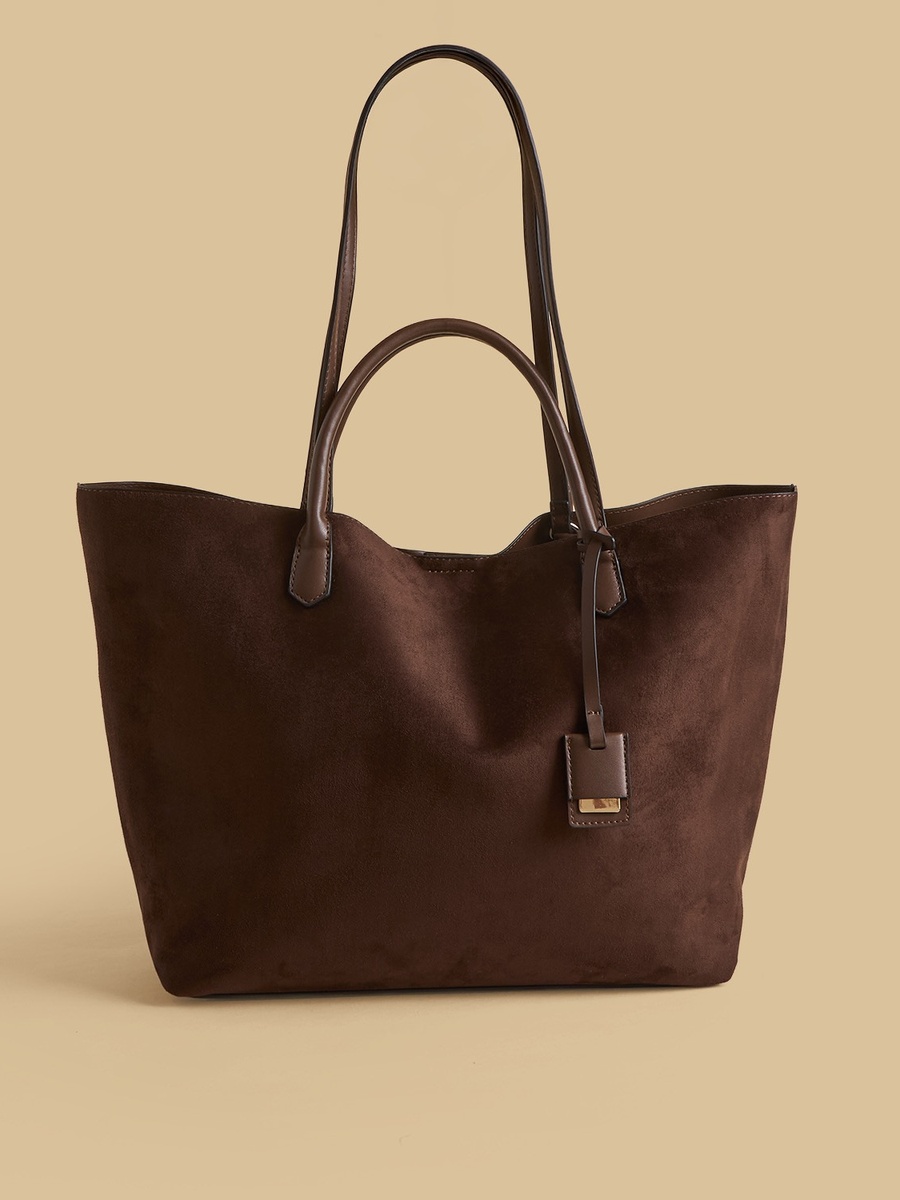 Textured Tote Bag with Button Closure