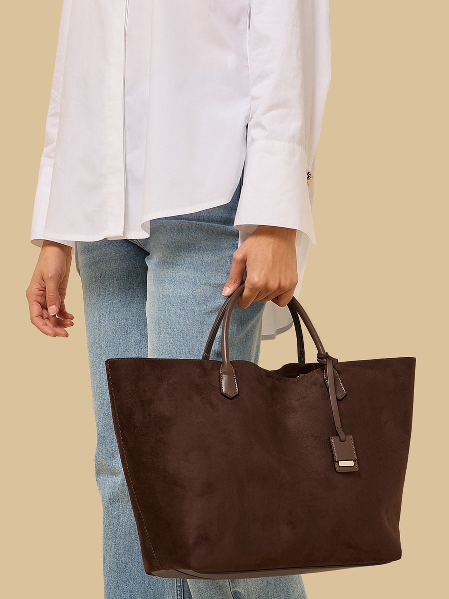 Textured Tote Bag with Button Closure