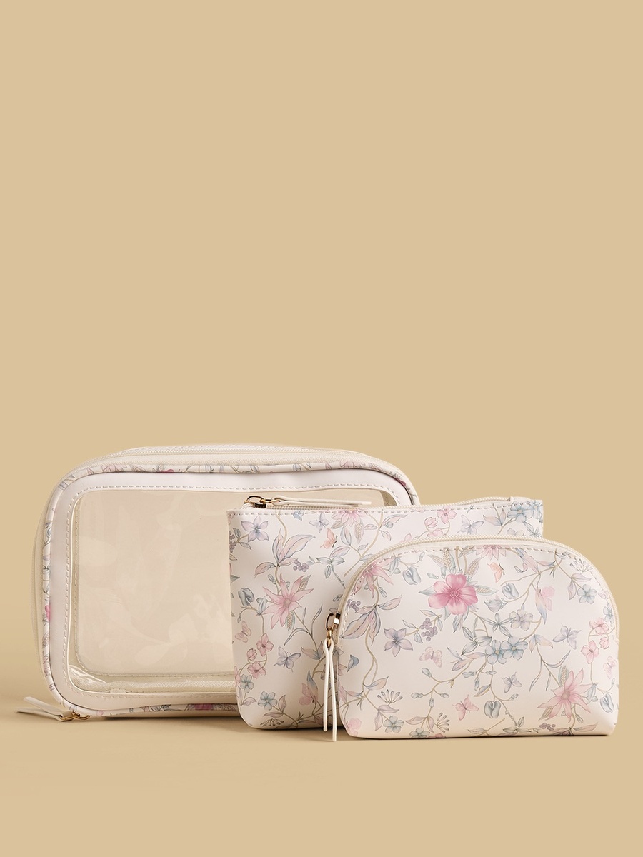 Floral Print 3-Piece Pouch Set