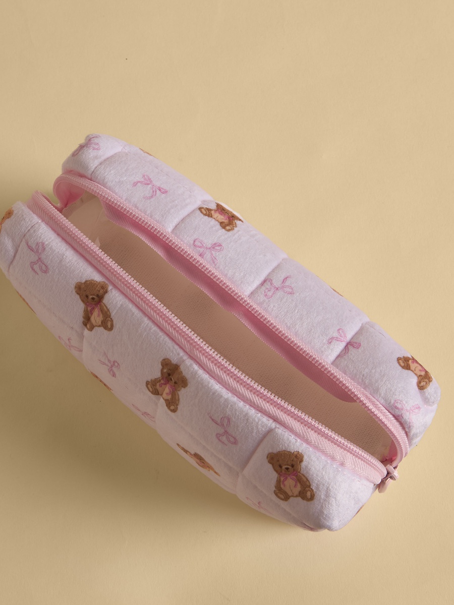 Teddy Bear Print Pouch with Zip Closure
