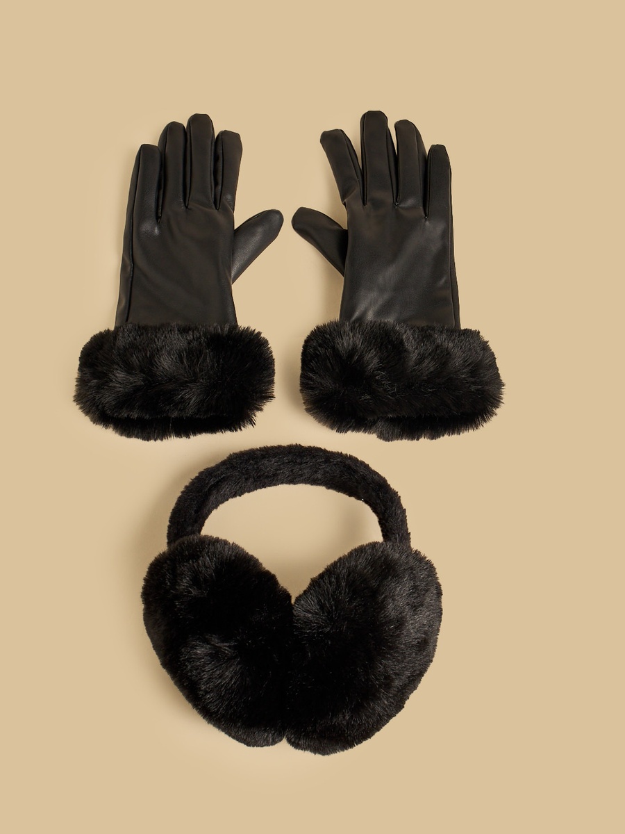 Faux Fur Earmuff and Gloves Set