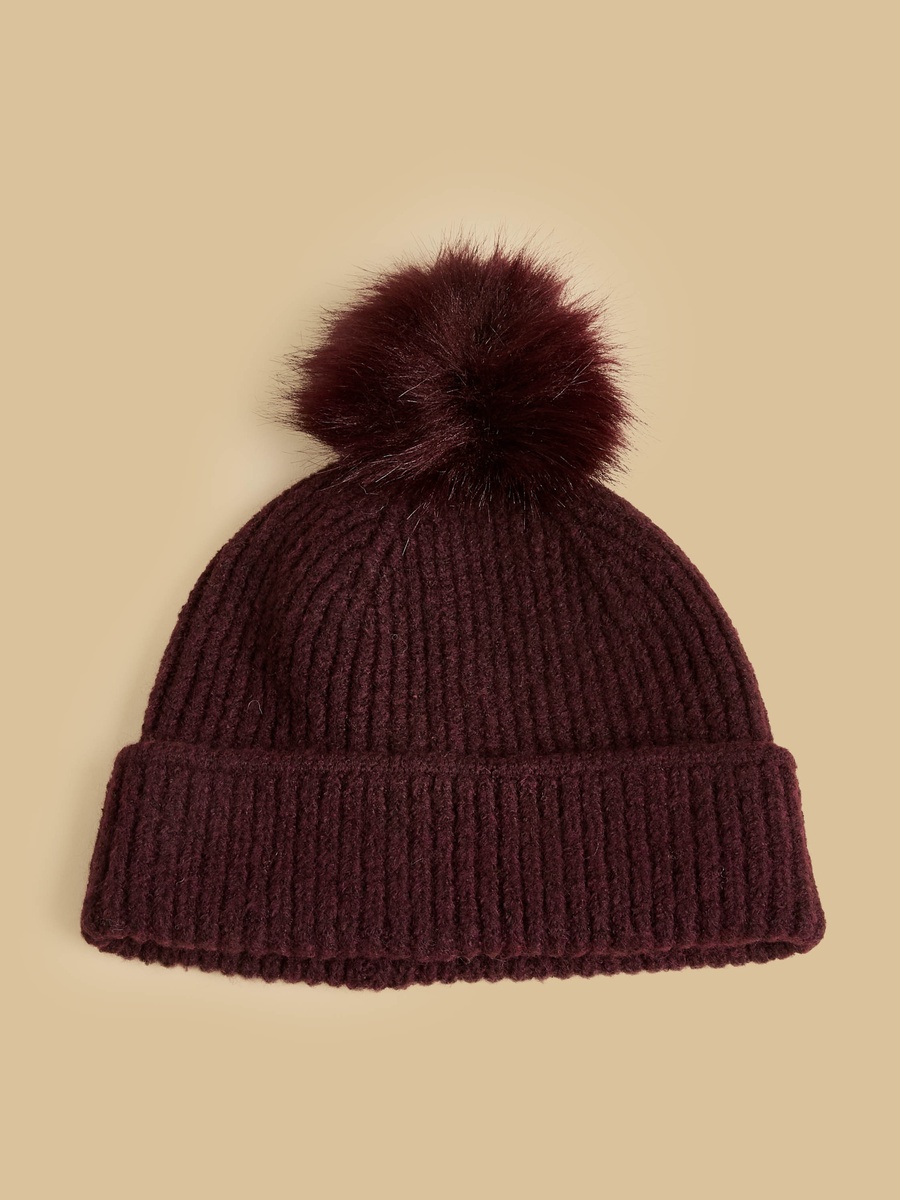 Ribbed Pom Pom Beanie Cap with Fingerless Gloves