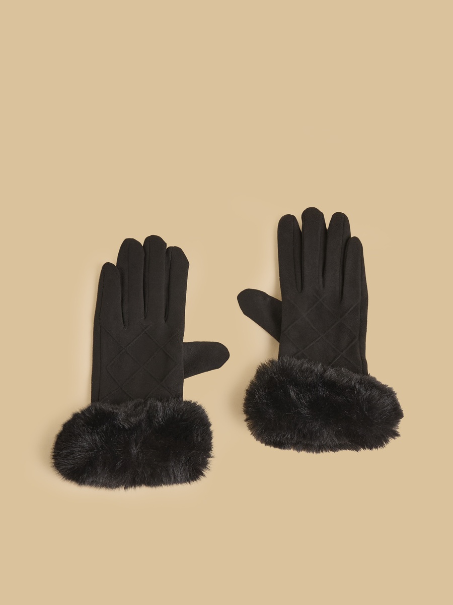 Faux Fur Trim Gloves