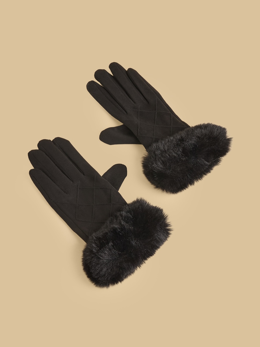 Faux Fur Trim Gloves