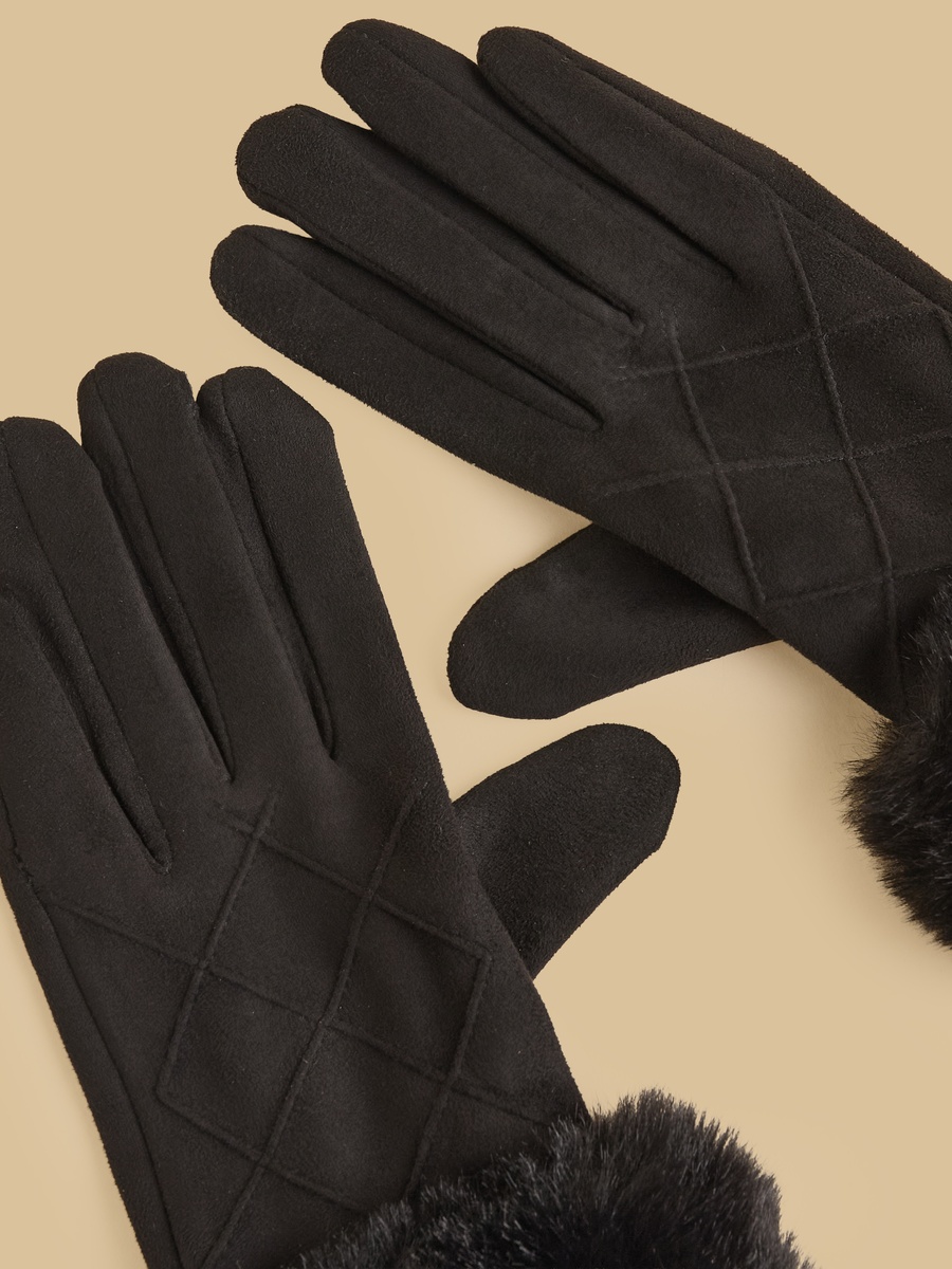 Faux Fur Trim Gloves