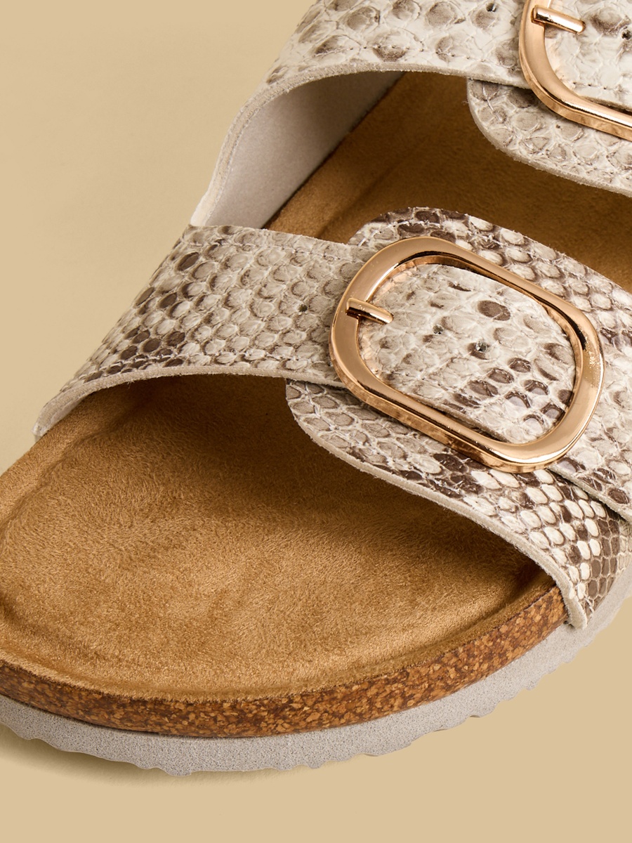 Buckle Accent Slip-On Sandals