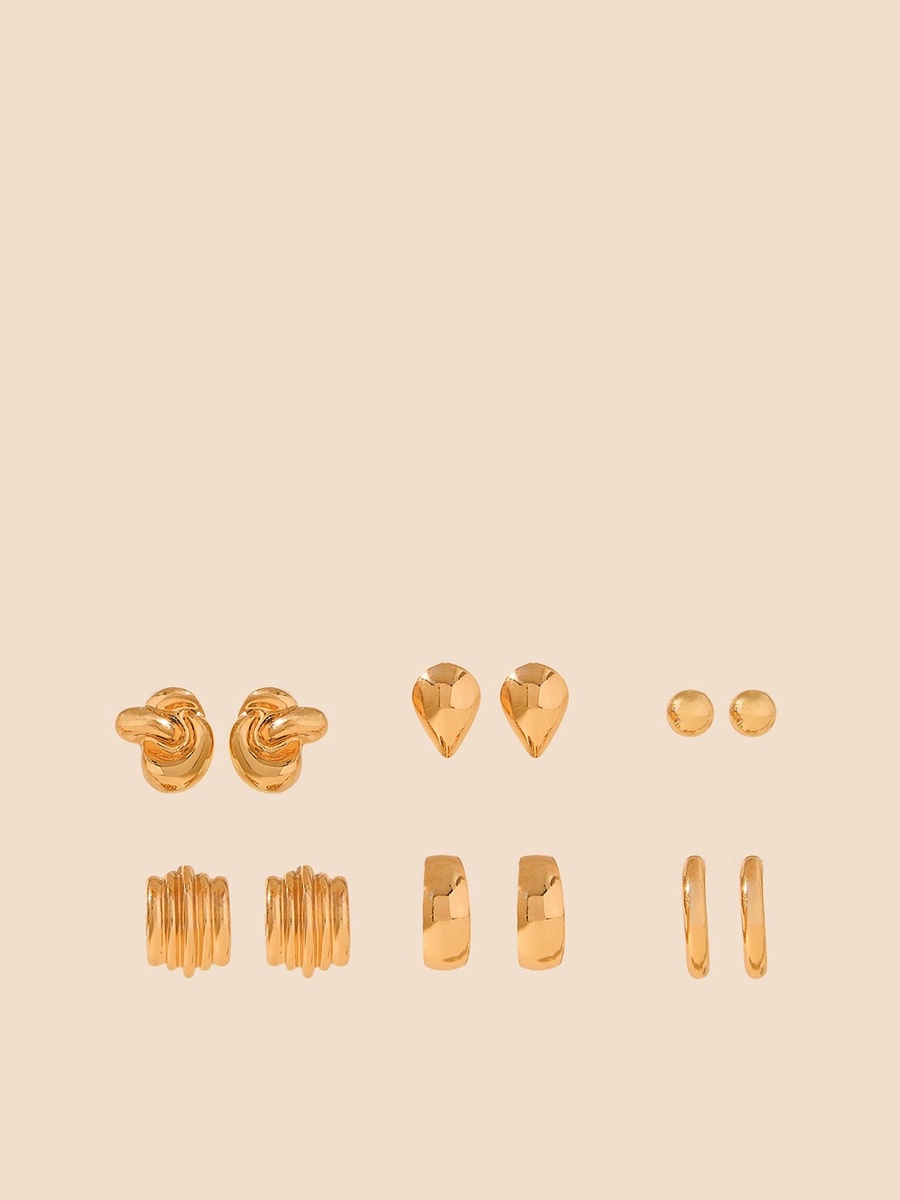 Pack of 6 - Metallic Earrings with Pushback Closure