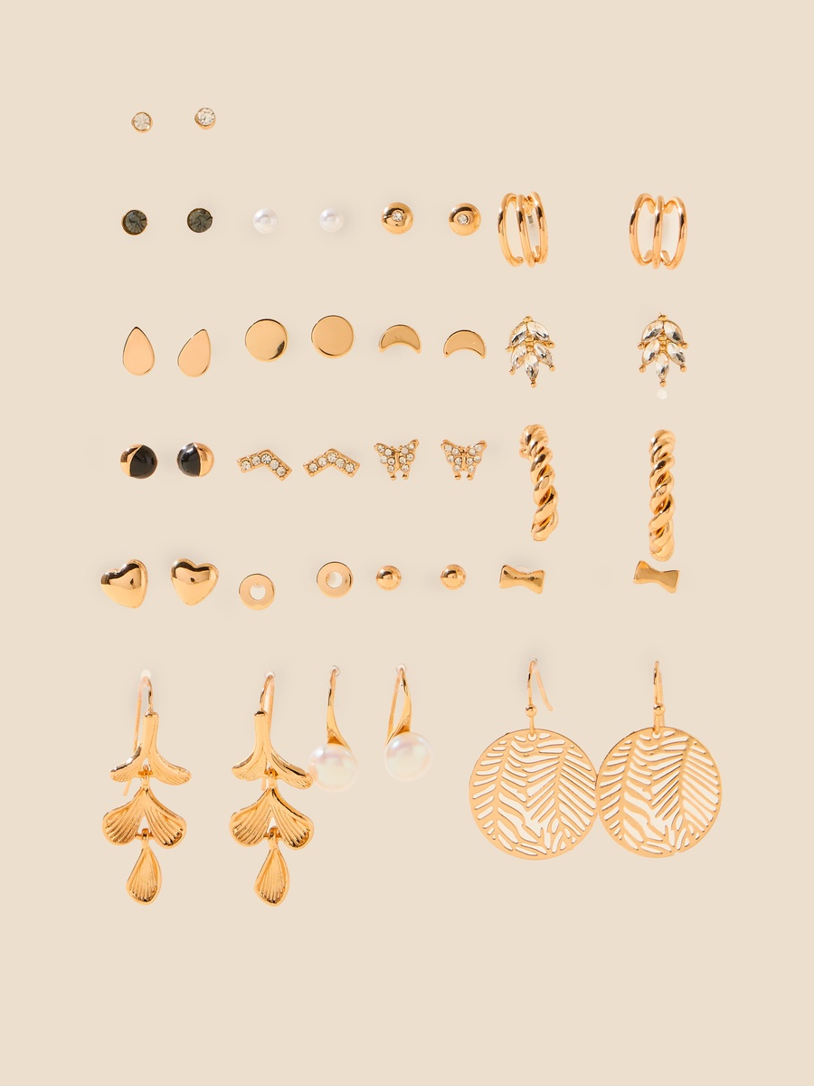 Pack of 20 - Assorted Metallic Earrings with Pushback Closure