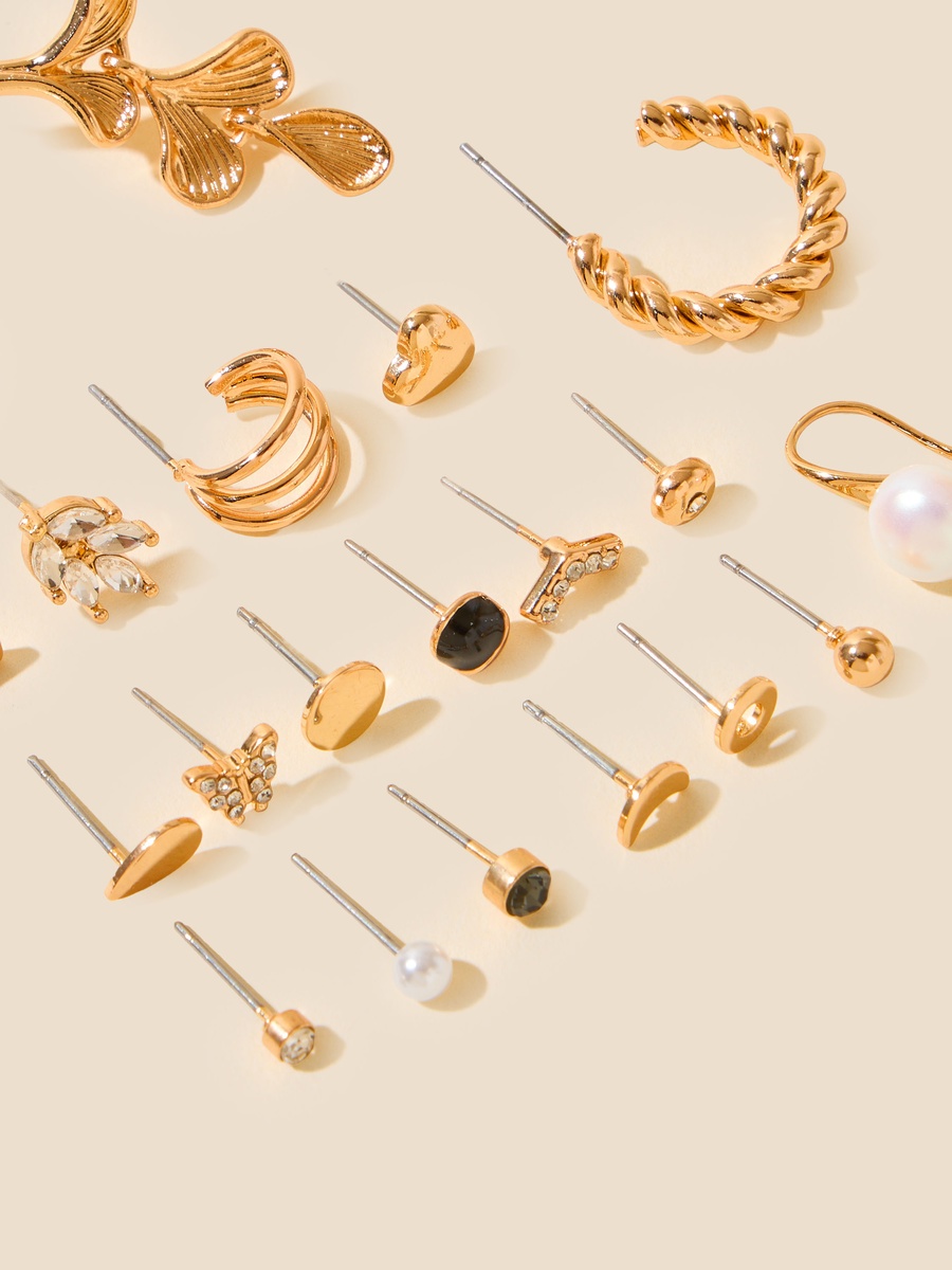 Pack of 20 - Assorted Metallic Earrings with Pushback Closure