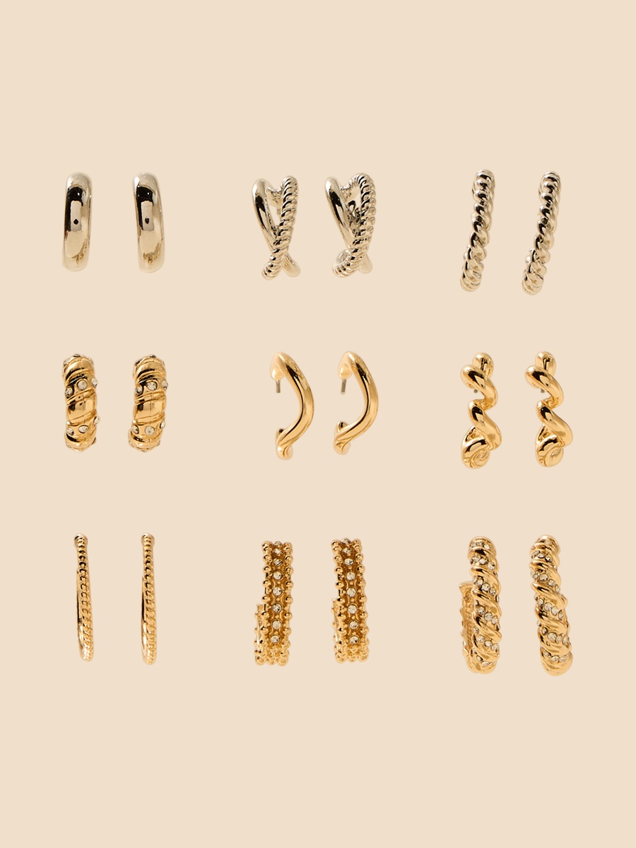 Pack of 9 - Assorted Hoop Earrings with Pushback Closure