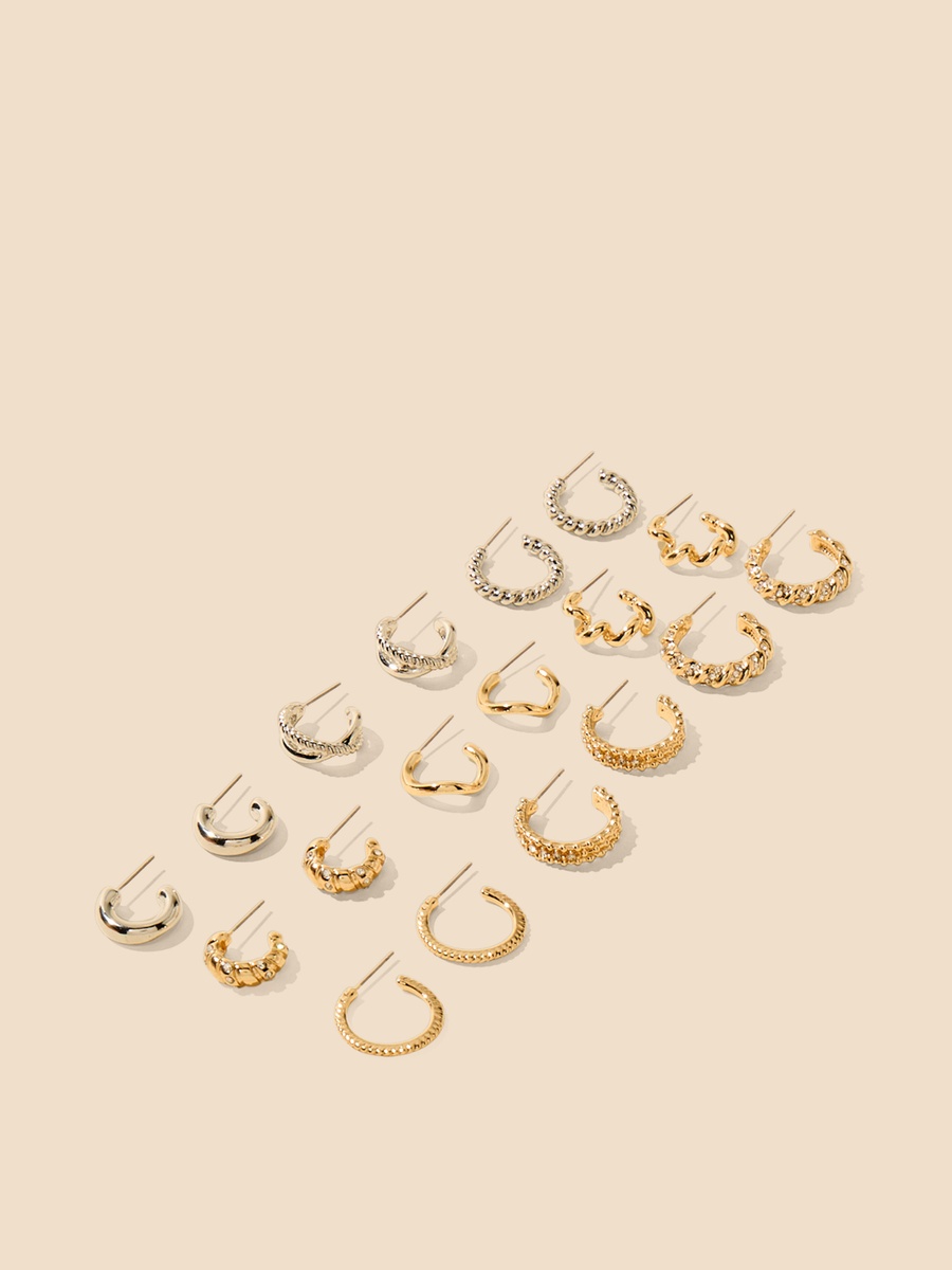 Pack of 9 - Assorted Hoop Earrings with Pushback Closure