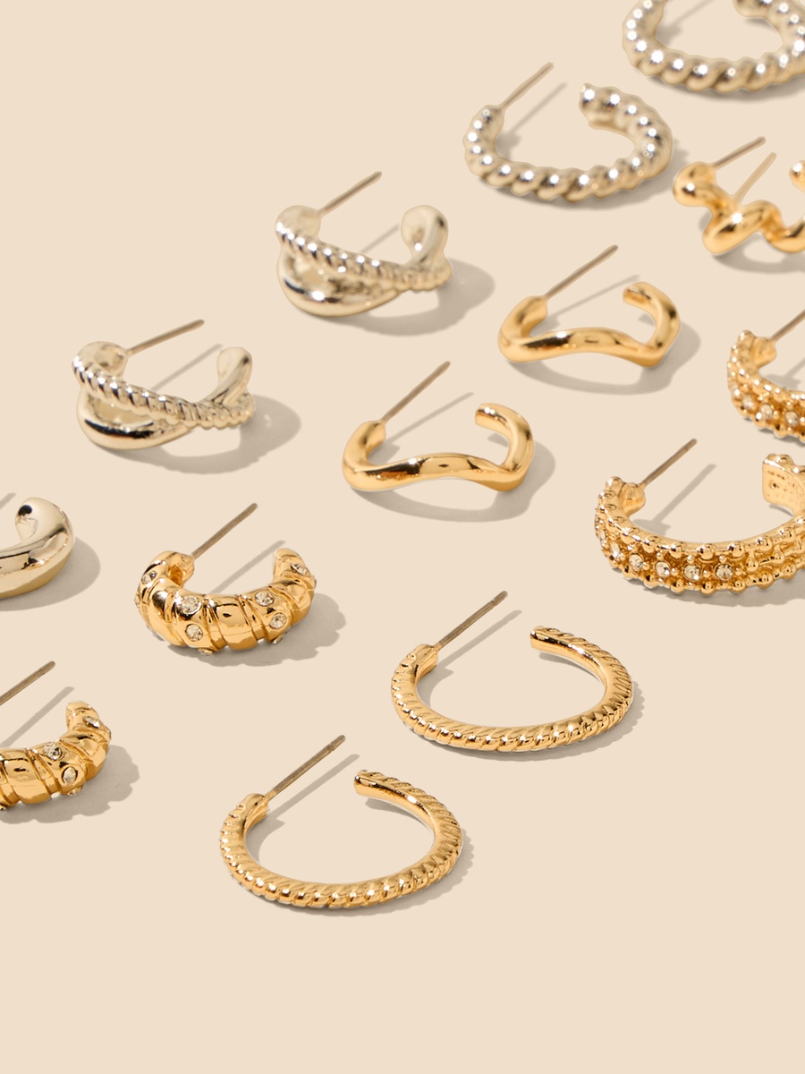 Pack of 9 - Assorted Hoop Earrings with Pushback Closure