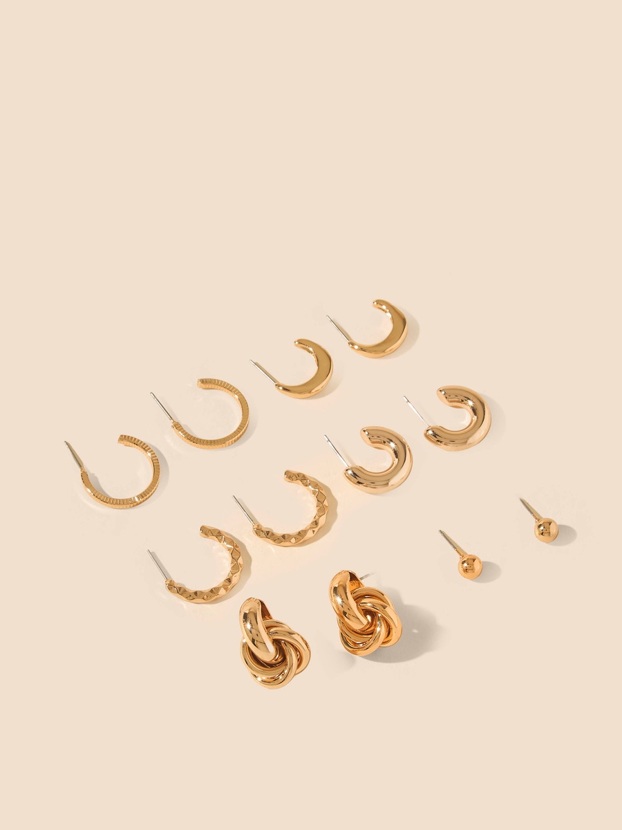 Pack of 6 - Metallic Earrings with Pushback Closure