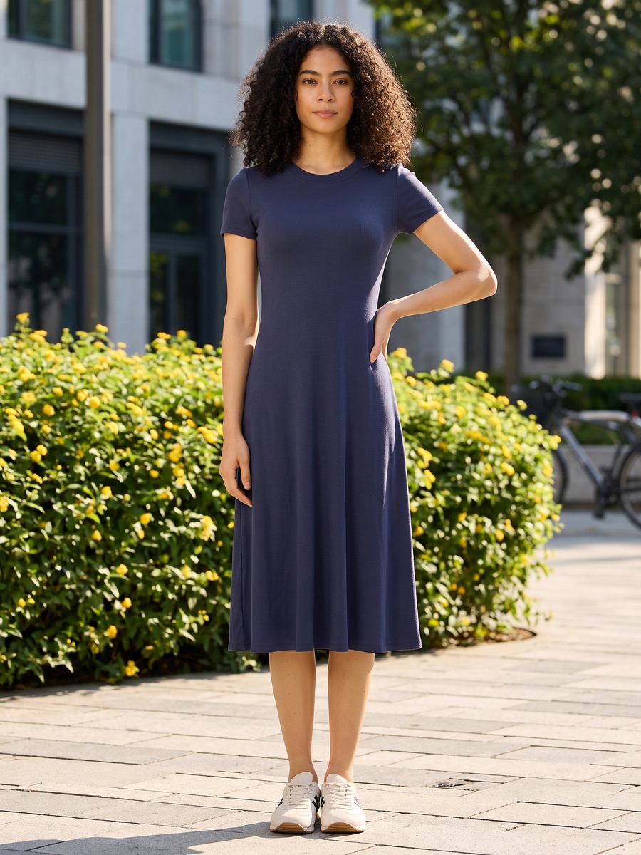 Ribbed Midi Flare Dress