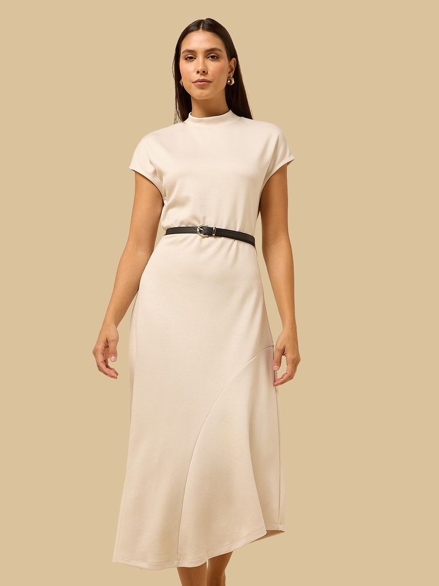 Midi Asymmetrical Dress with Belt