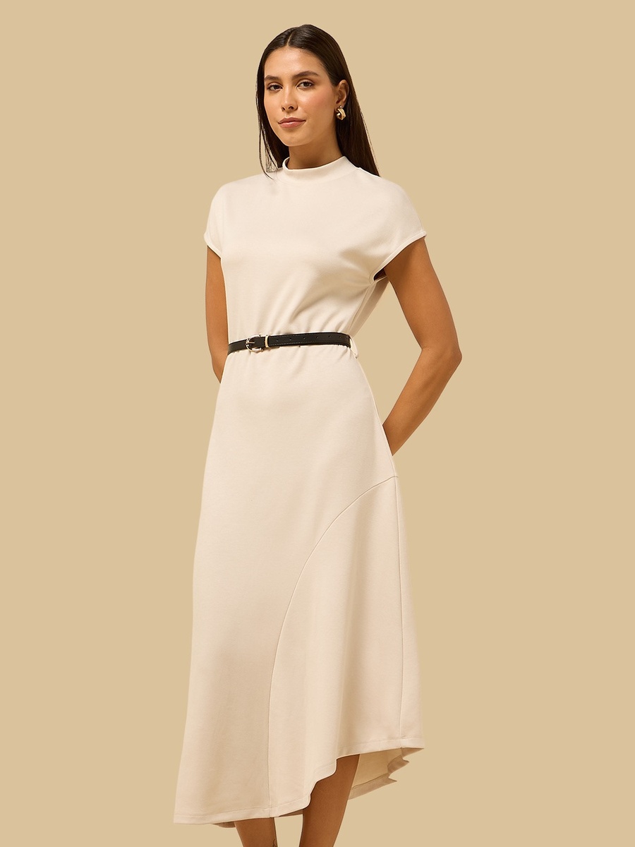 Midi Asymmetrical Dress with Belt