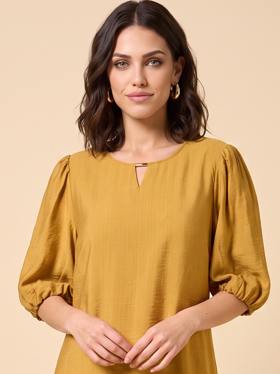 Metal Accent Midi Dress with Keyhole Neck