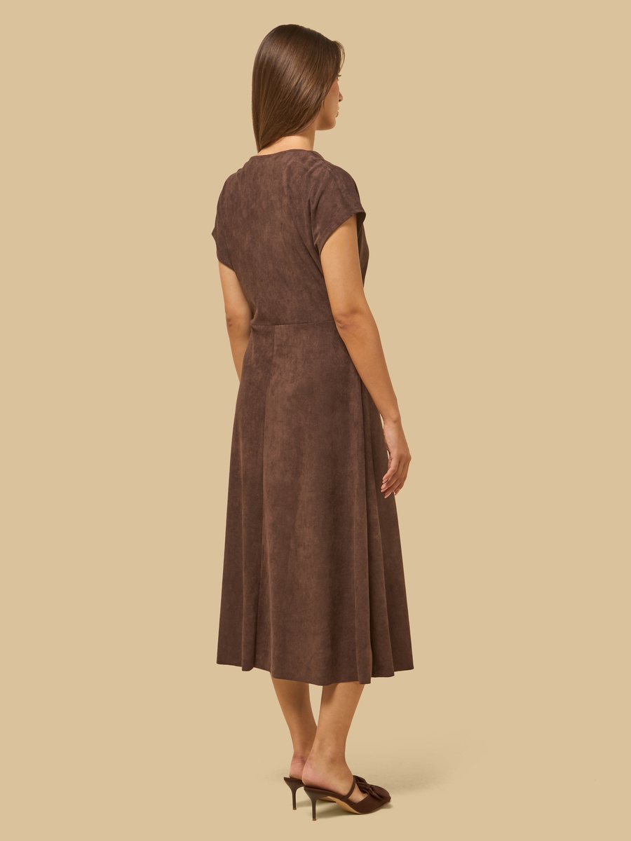 Cowl Neck Suede Dress with Buckle Accent