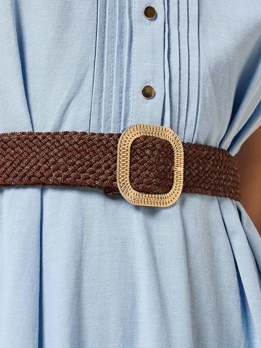 Belted Linen Blend Shirt Dress