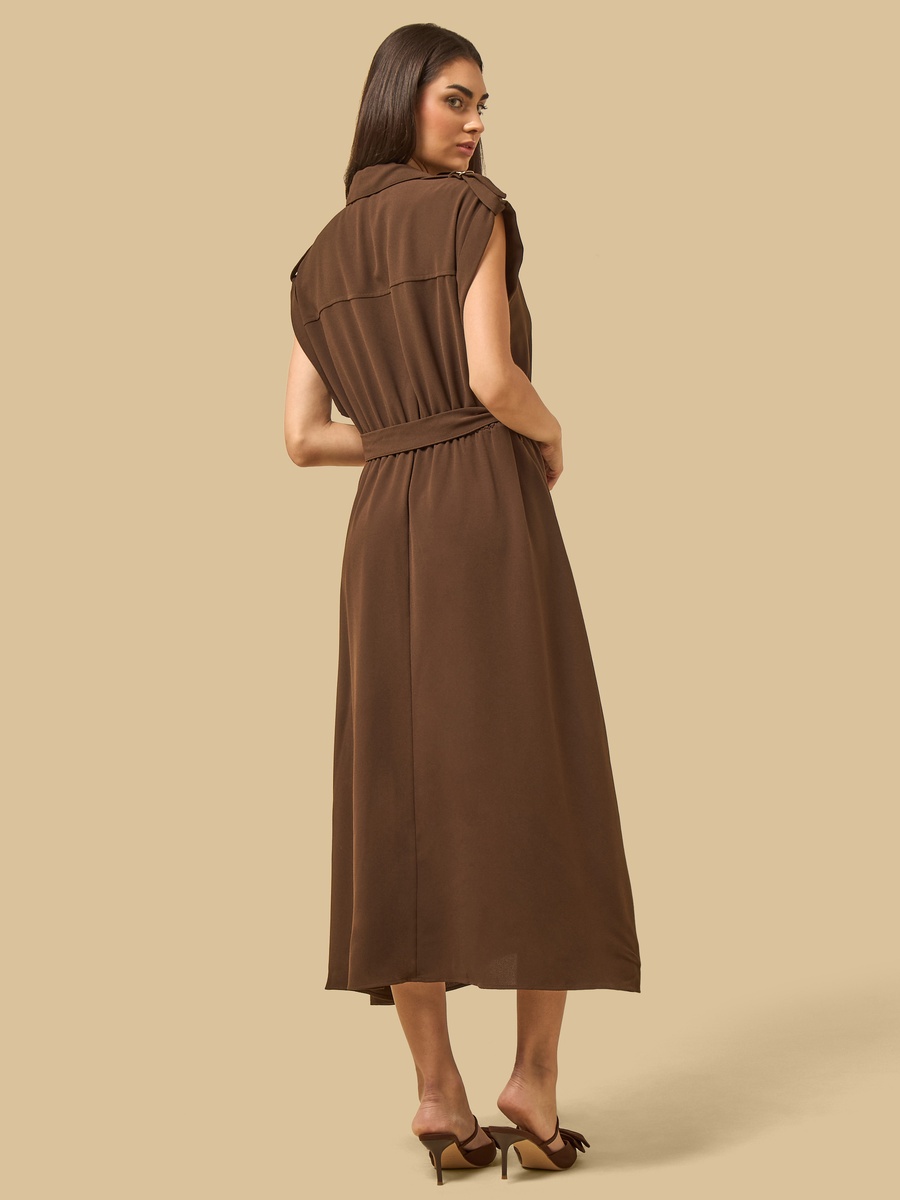 Shoulder Strap Accent Shirt Dress with Belt