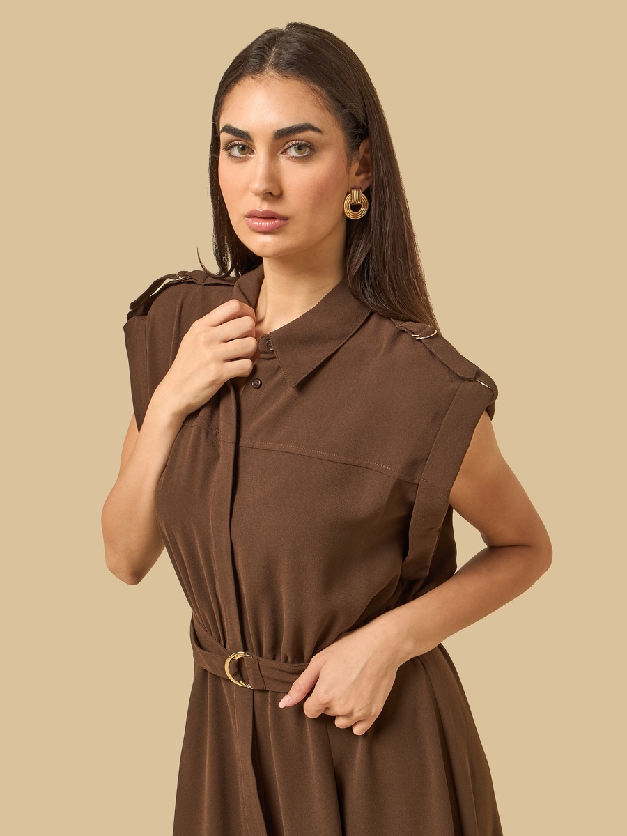 Shoulder Strap Accent Shirt Dress with Belt