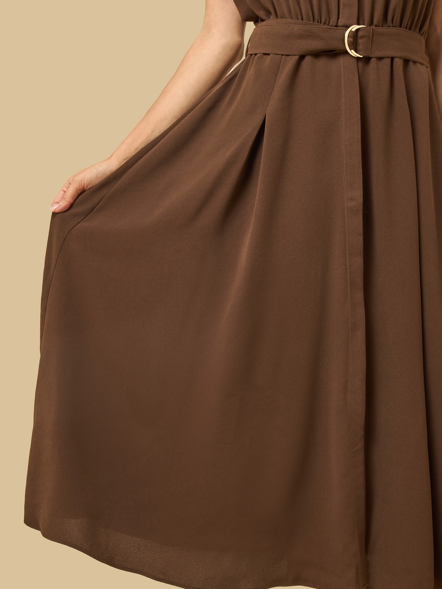 Shoulder Strap Accent Shirt Dress with Belt