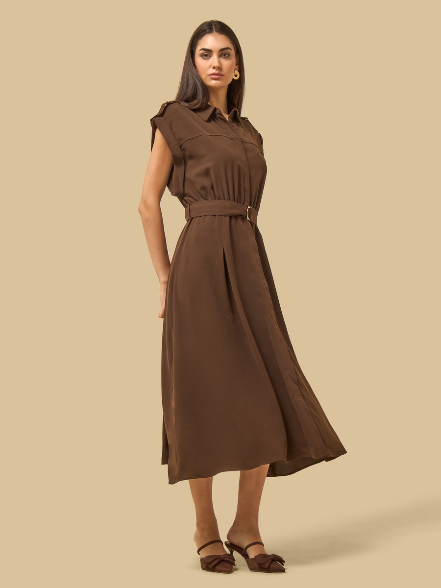 Shoulder Strap Accent Shirt Dress with Belt