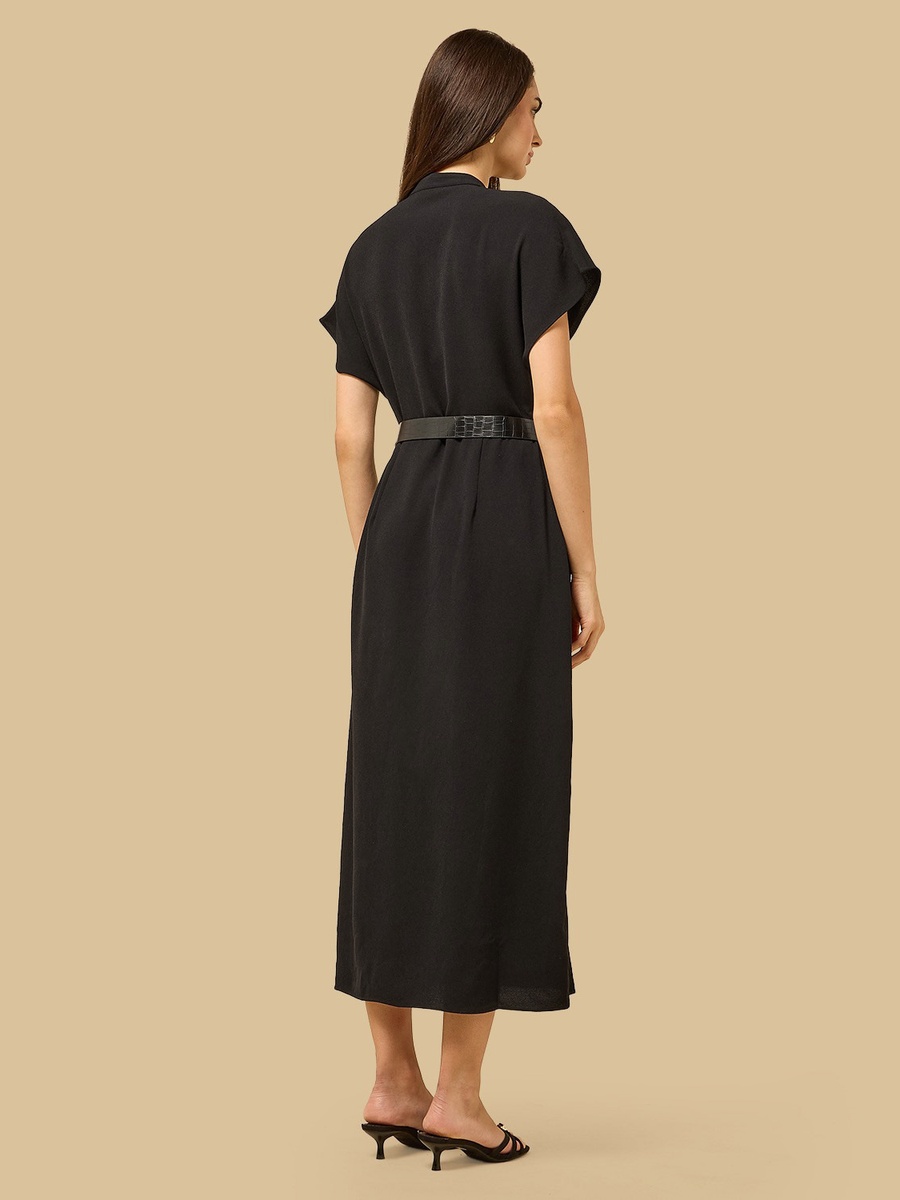 Button Accent Midi Dress with Belt