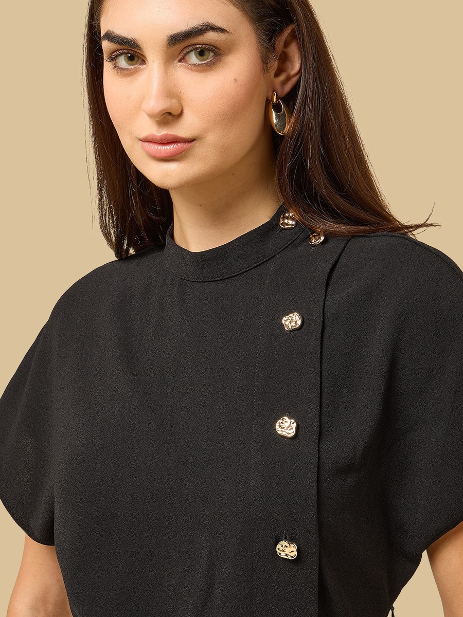 Button Accent Midi Dress with Belt