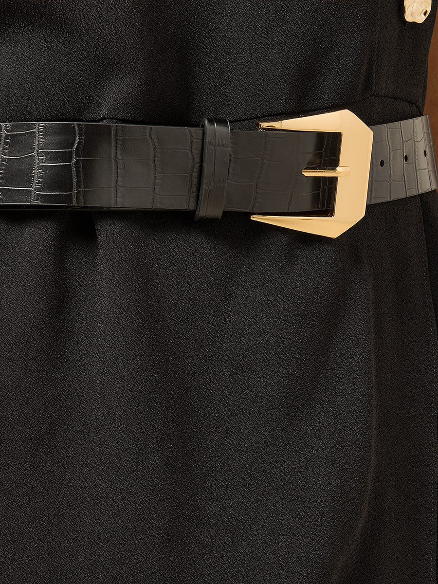 Button Accent Midi Dress with Belt