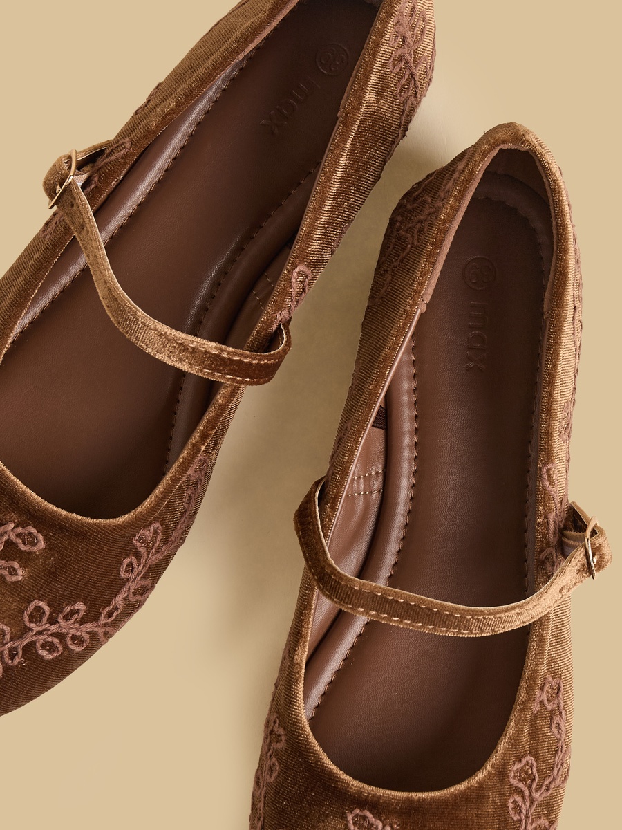 Embroidered Mary Jane Shoes with Buckle Closure