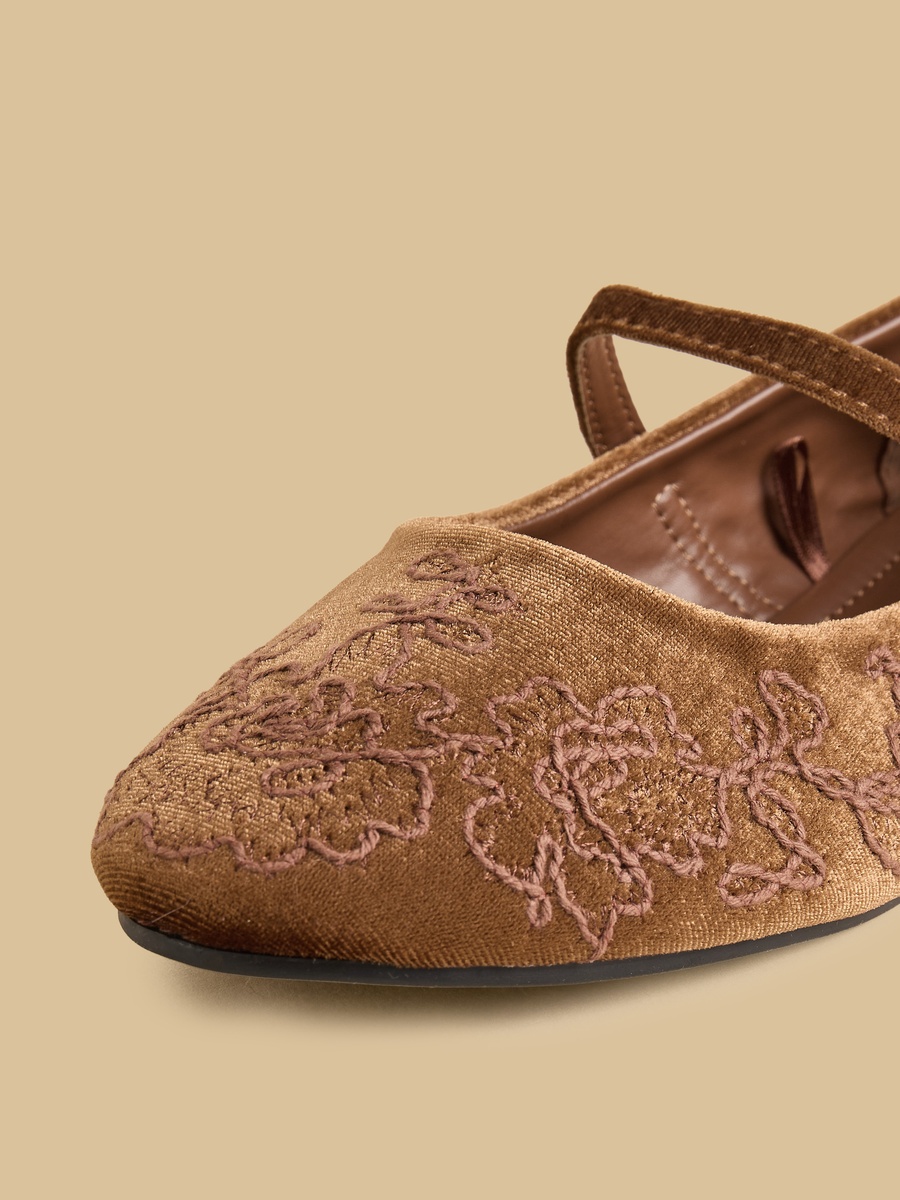 Embroidered Mary Jane Shoes with Buckle Closure