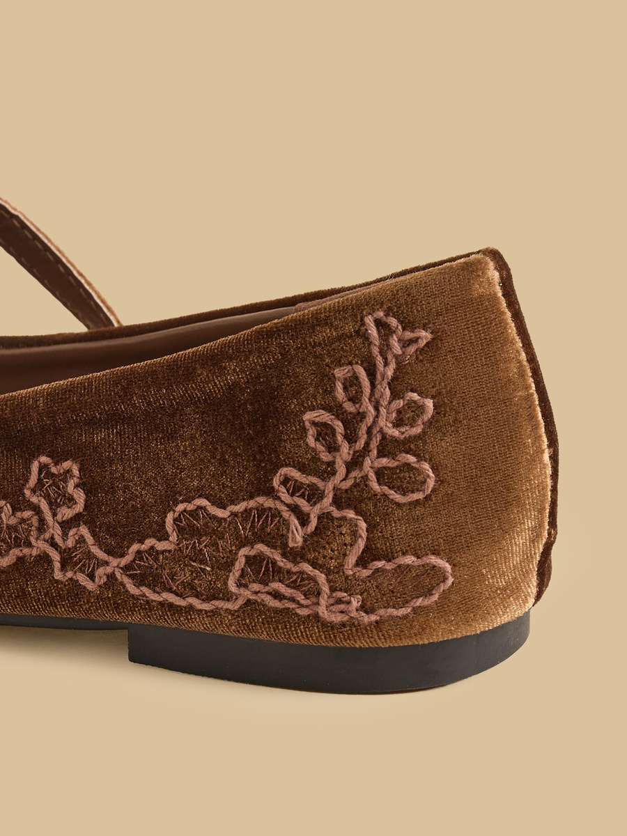 Embroidered Mary Jane Shoes with Buckle Closure