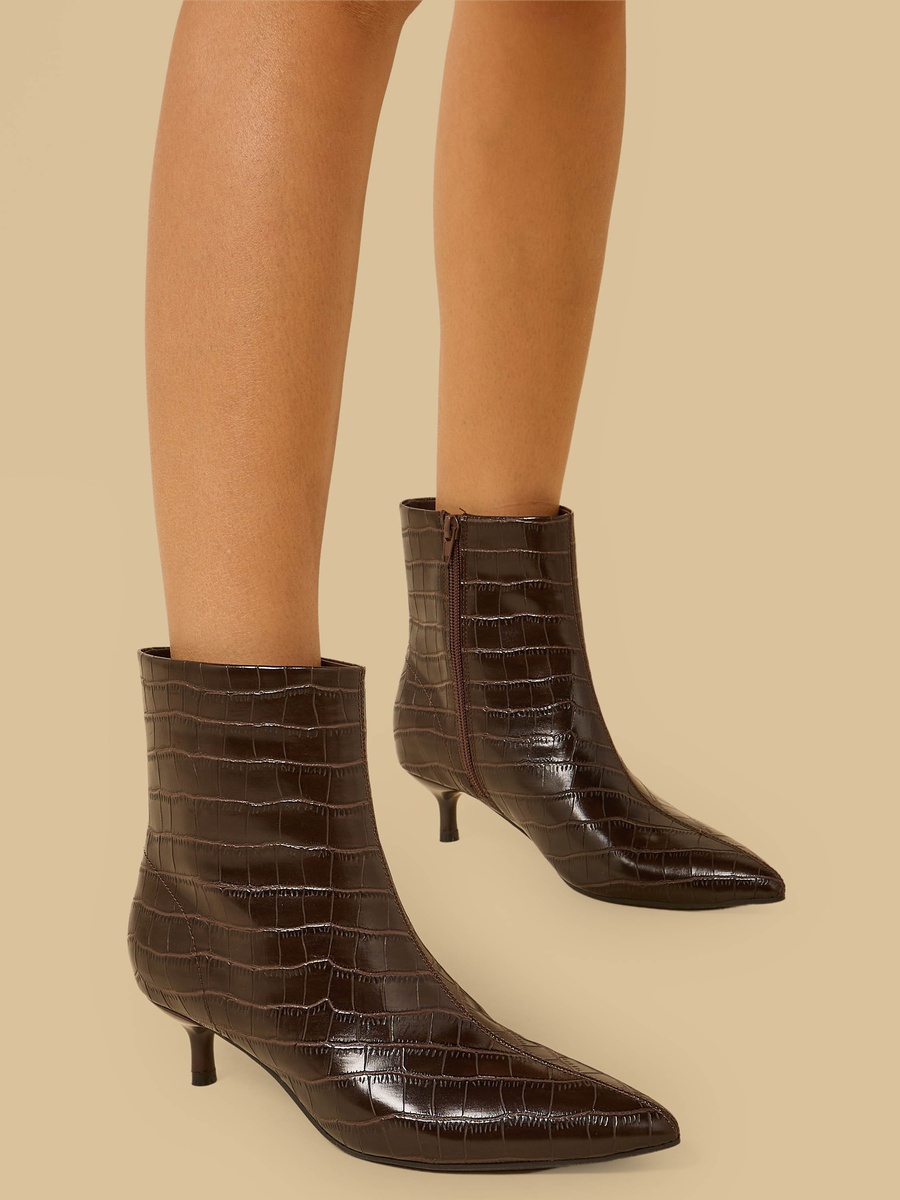 Textured Kitten Heel Ankle Boots