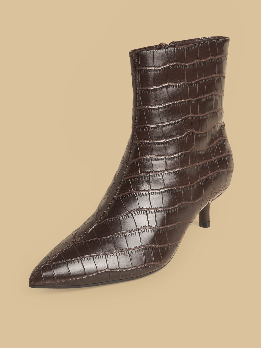 Textured Kitten Heel Ankle Boots