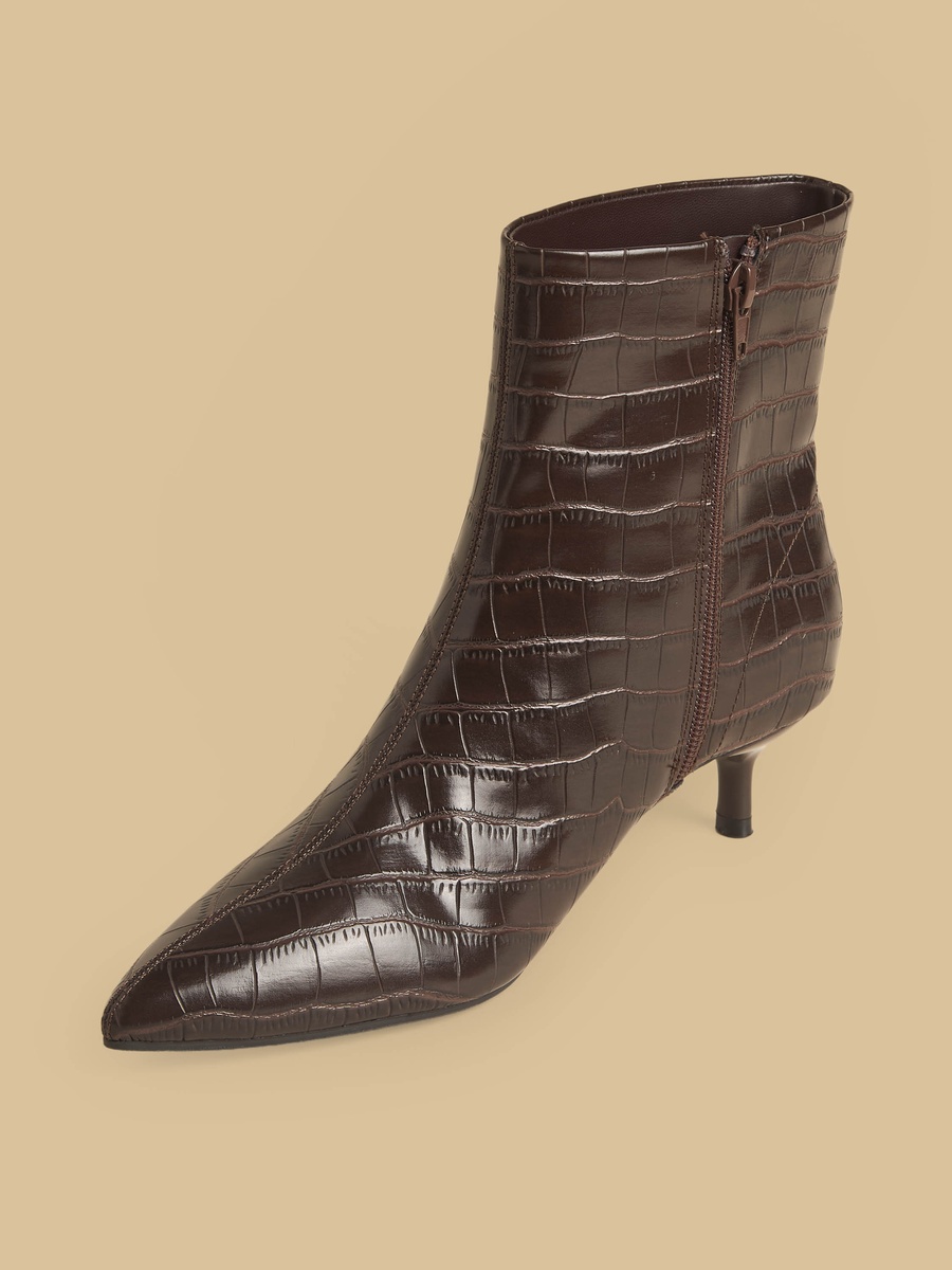 Textured Kitten Heel Ankle Boots