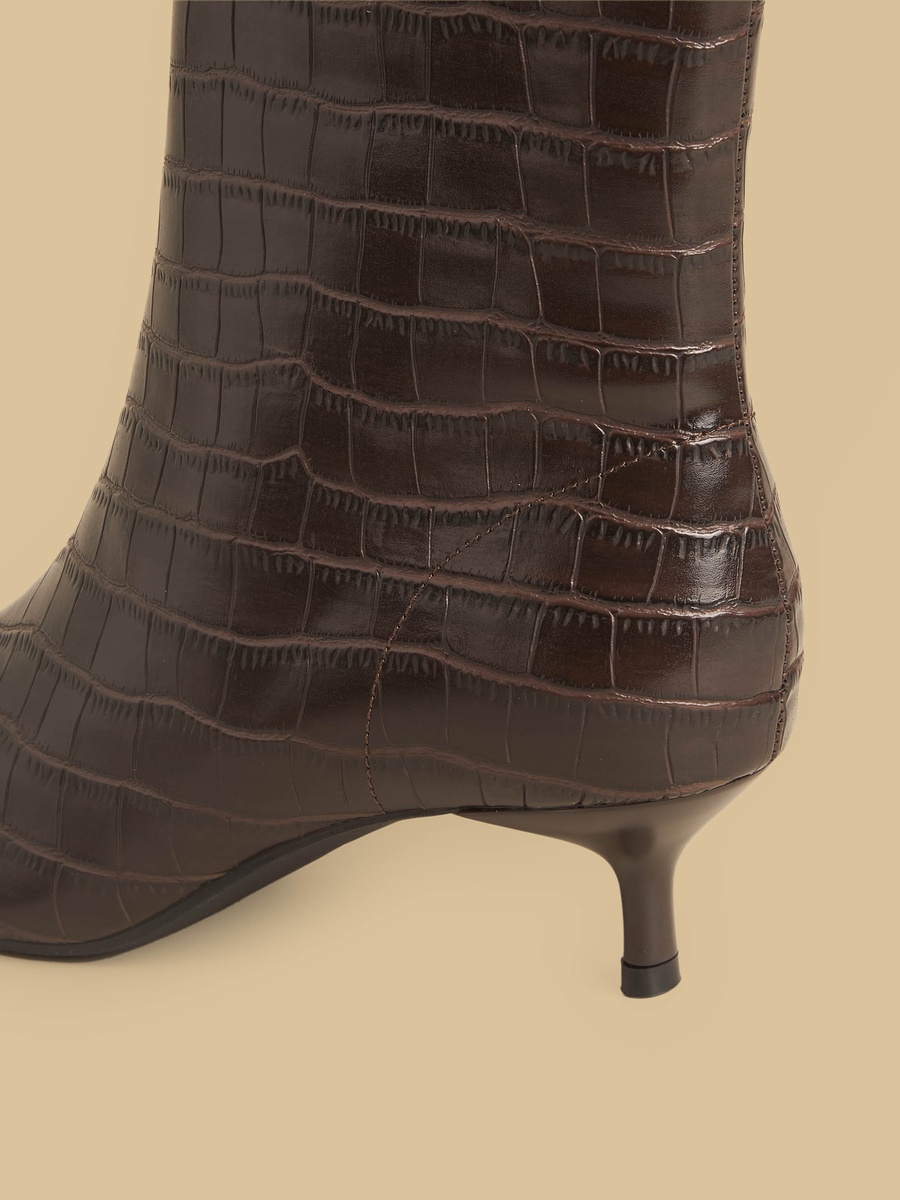 Textured Kitten Heel Ankle Boots