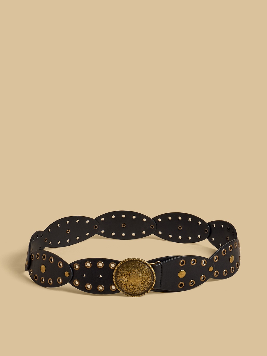 Engraved Buckle Studded Belt