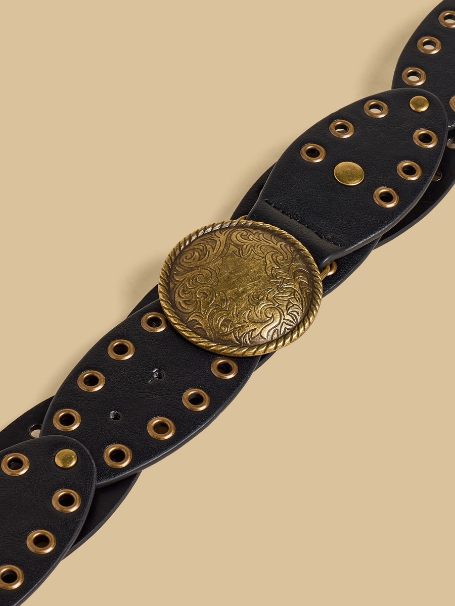 Engraved Buckle Studded Belt