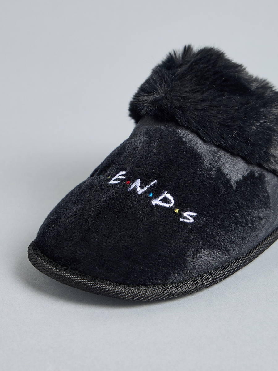 Friends Embroidered Plush Bedroom Mules