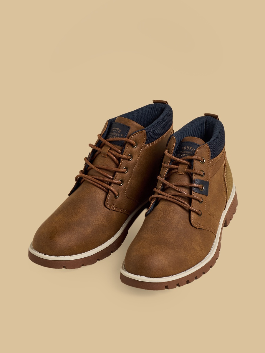 Textured Boots with Lace-Up Closure