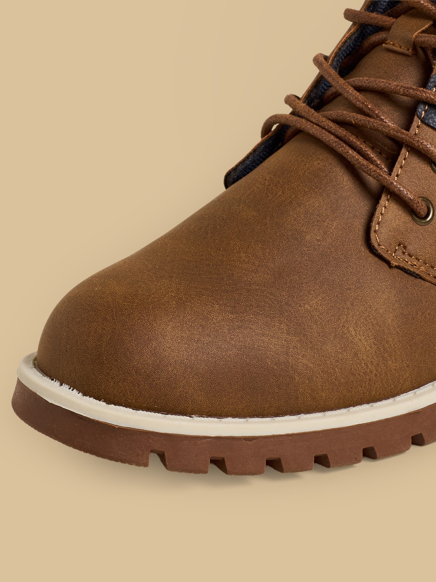 Textured Boots with Lace-Up Closure