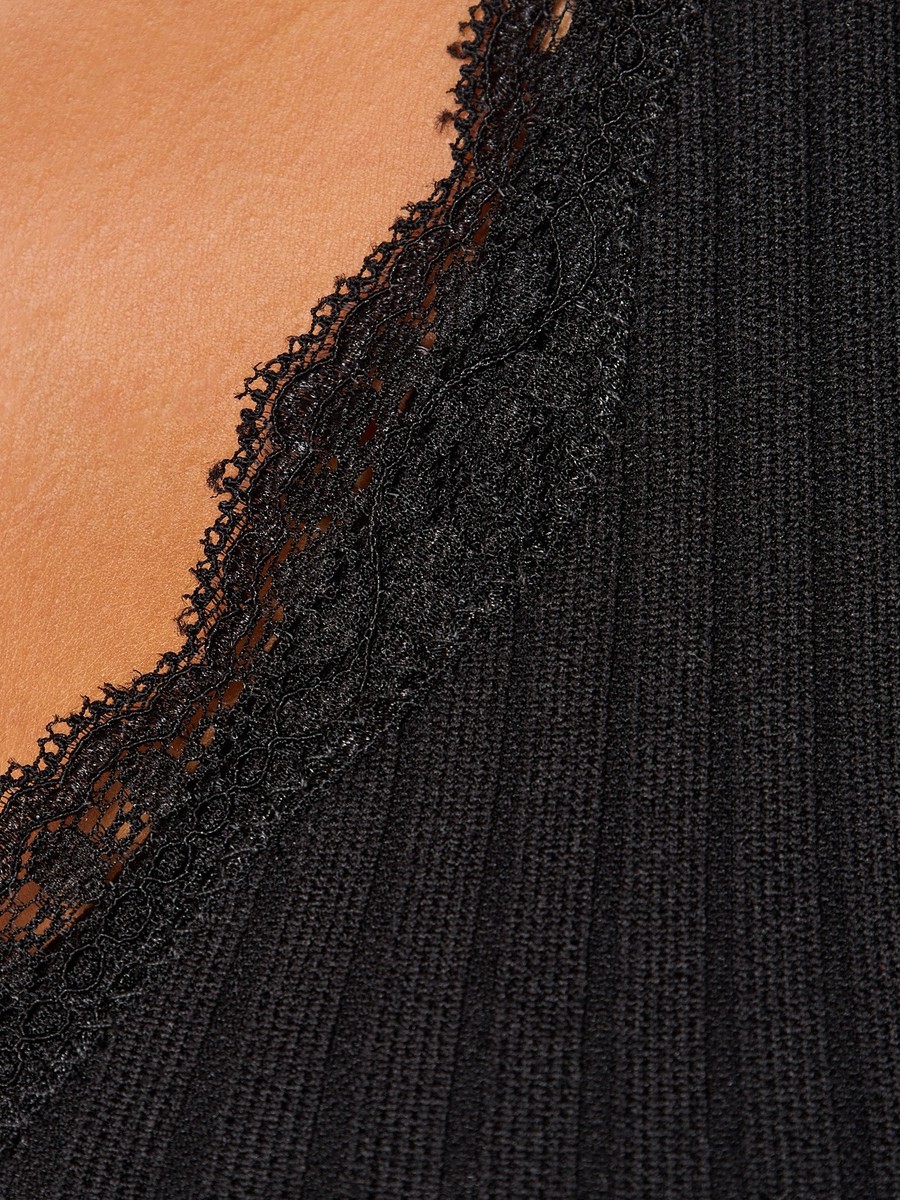 Ribbed T-Shirt with Lace Trim