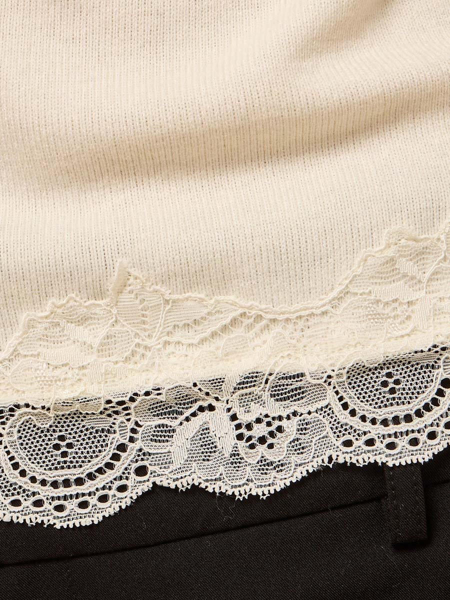 Textured Top with Lace Hem Detail