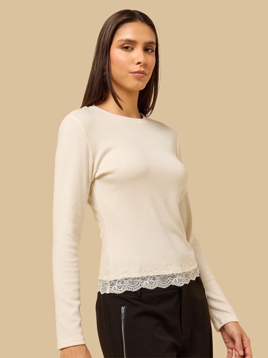 Textured Top with Lace Hem Detail