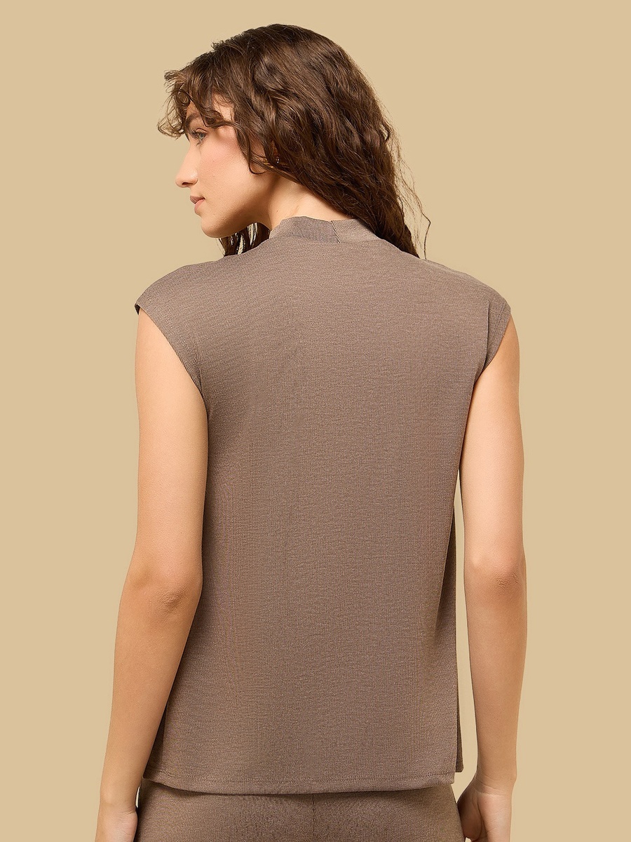 Ribbed Sleeveless Maternity Top with High Neck