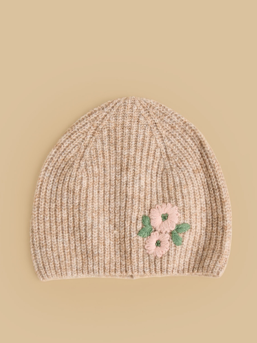 Floral Embroidered Beanie and Hand Warmer Set