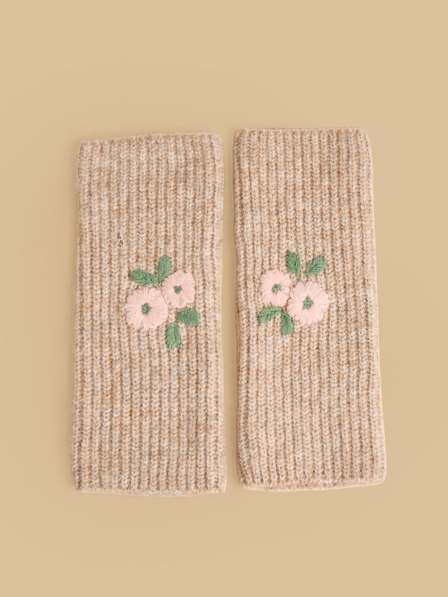 Floral Embroidered Beanie and Hand Warmer Set
